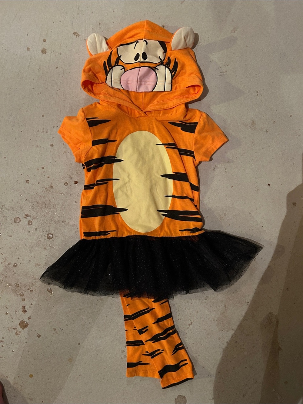 Toddler Girls Tigger Hooded Costume with Black Tulle Skirt and Stripped Leggings